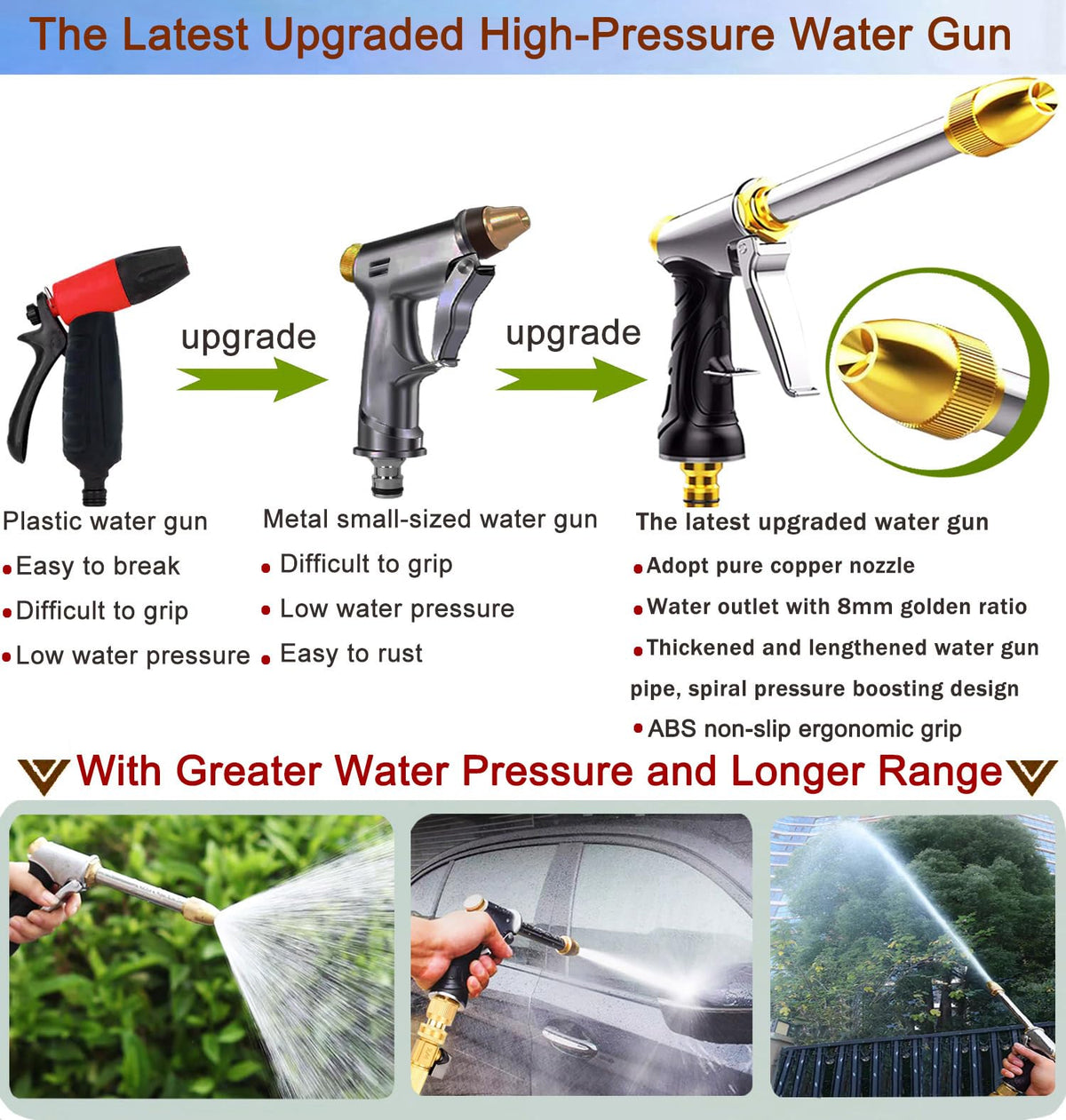 DGESRUNDA nozzle metal construction provides long-lasting power and crack resistance.