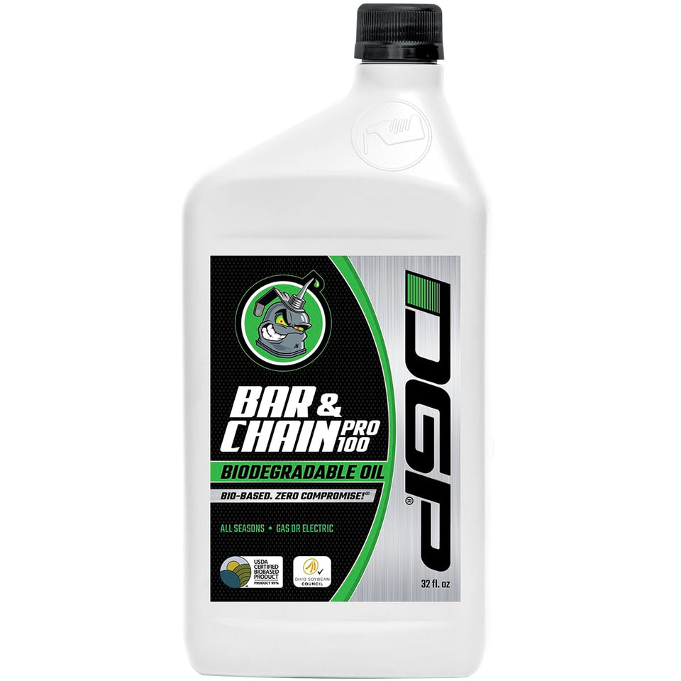 DGP Pro100 biodegradable bar oil bottle pour for easy, mess-free application.