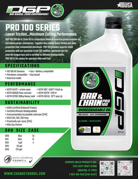 DGP Pro100 biodegradable bar oil demonstrates temperature stability for hot and cold conditions.