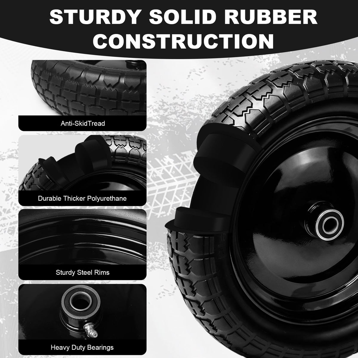 DGSL heavy-duty rubber tire with sealed bearings for tough outdoor use.