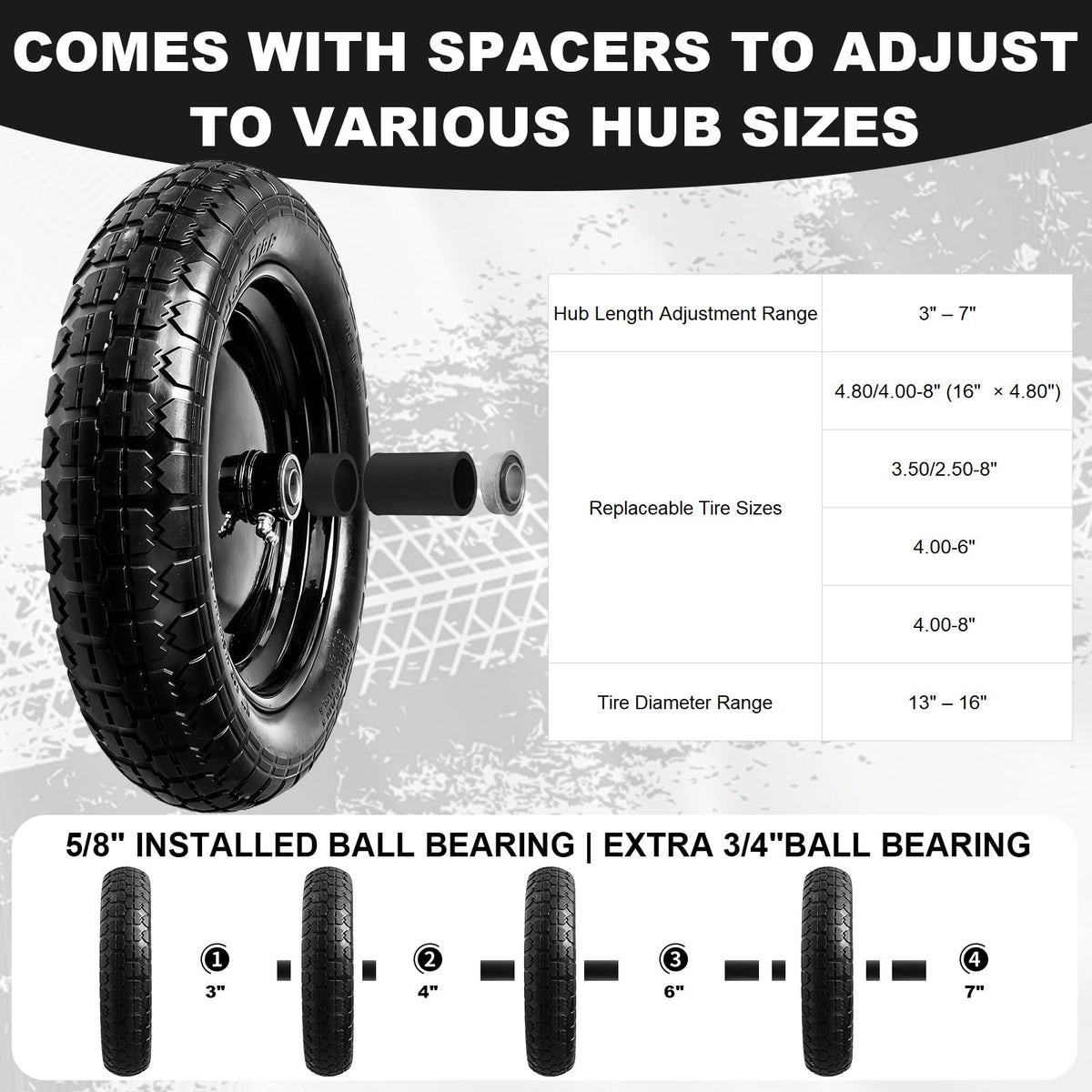 DGSL universal-fit 16-inch wheelbarrow tire compatible with many carts.