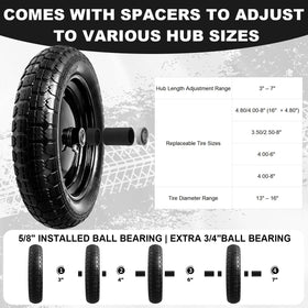 DGSL universal-fit 16-inch wheelbarrow tire compatible with many carts.