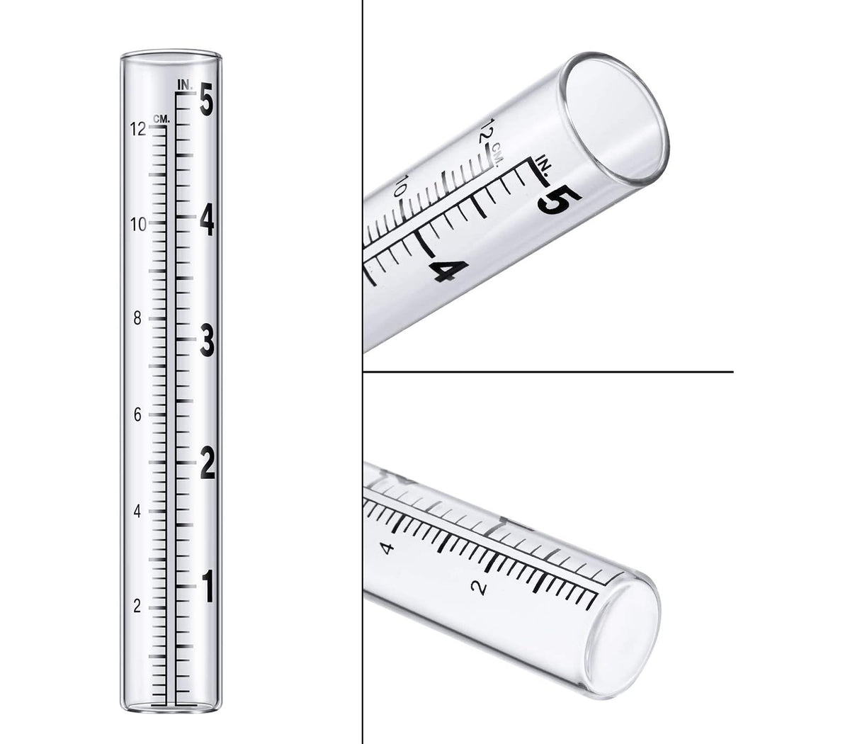 Easy-to-read dgudgu rain gauge tubes in a garden setting.