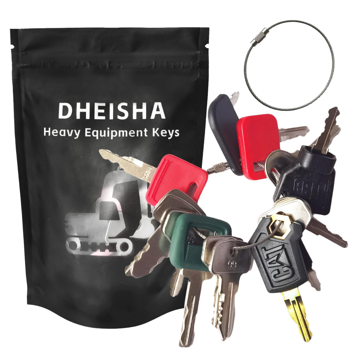 DHEISHA 15-piece heavy equipment key set shown for multiple brands.