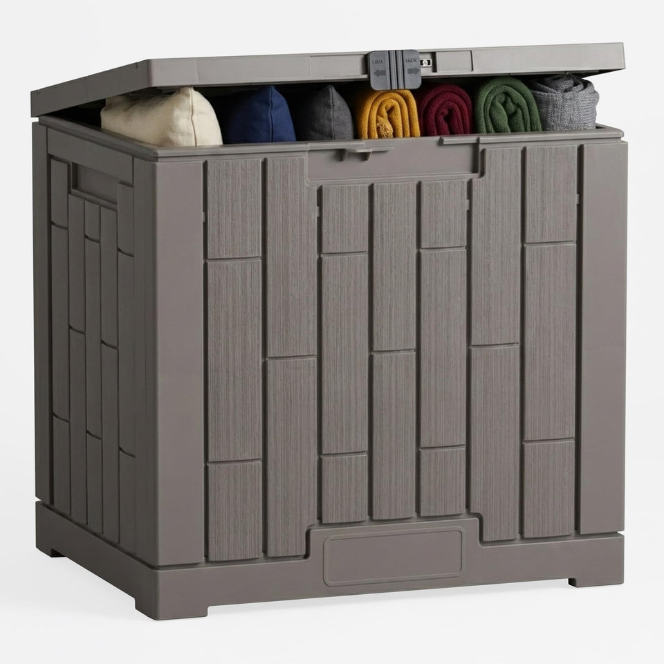 DiamondForge outdoor storage box front view with ample space for tools.