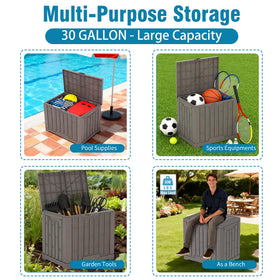 DiamondForge outdoor storage box used as a sturdy backyard seat.
