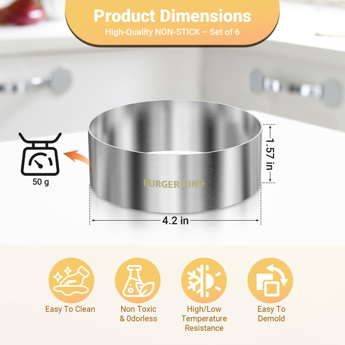 Diatomiteco ring molds for eggs and pancakes enable neat portions.