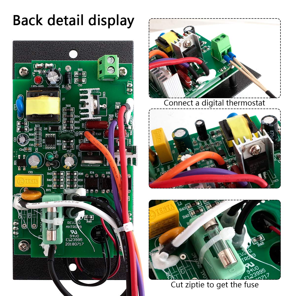 Dibay controller package contents with panel, probes, RTD sensor, hangers, and fuse