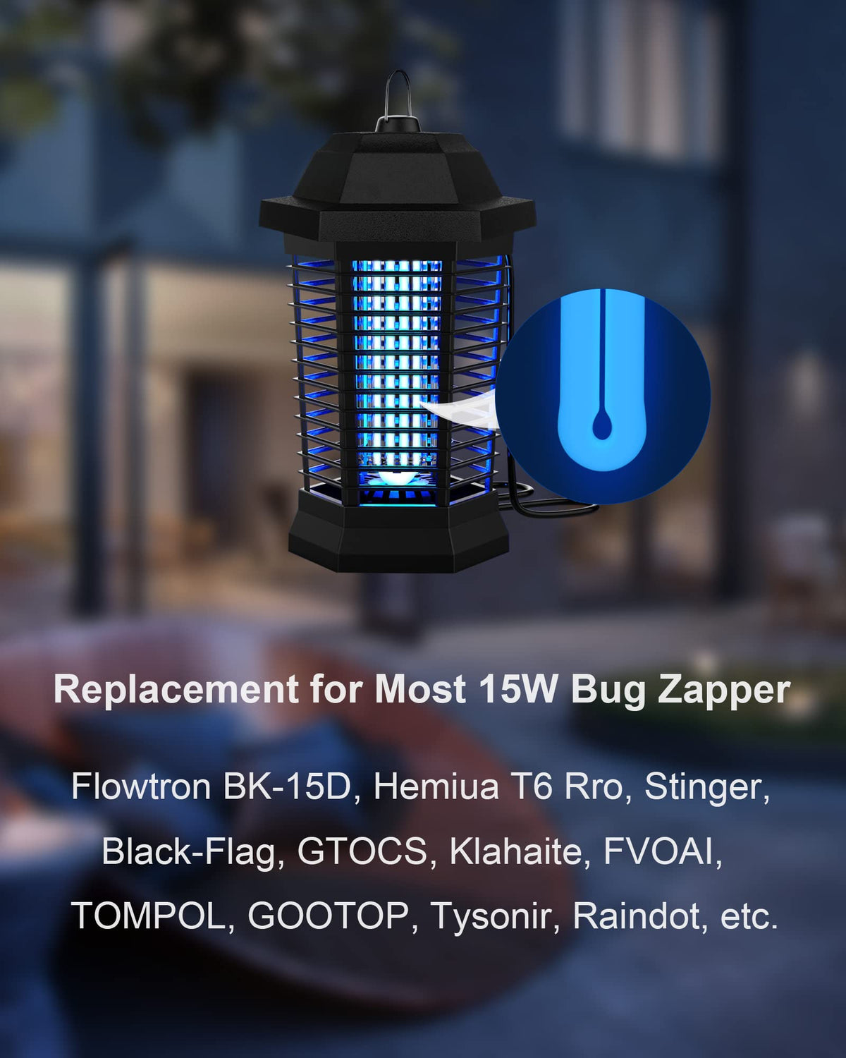 Dichroma 15W UV bulb 365nm blue light attracts flying insects effectively in outdoor zappers.