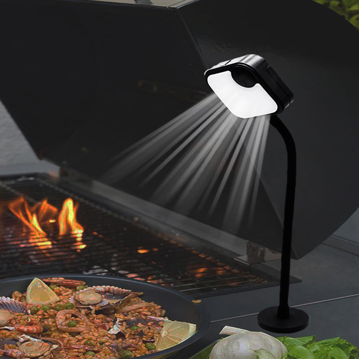 Dicross BBQ Grill Light with magnetic base illuminates grill surfaces for precise nighttime grilling.