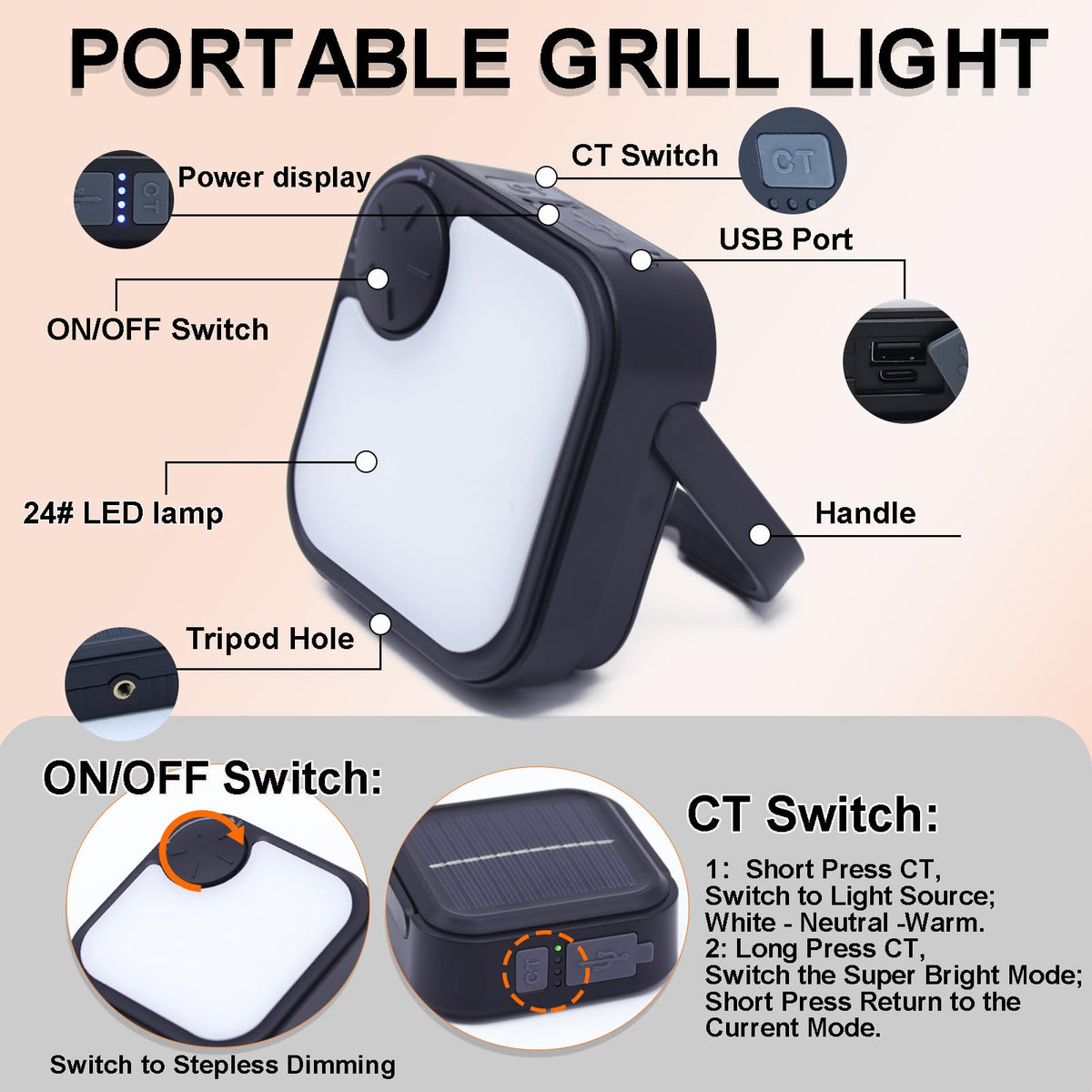 Dicross BBQ Grill Light with carrying handle is easy to transport for outdoor tasks.