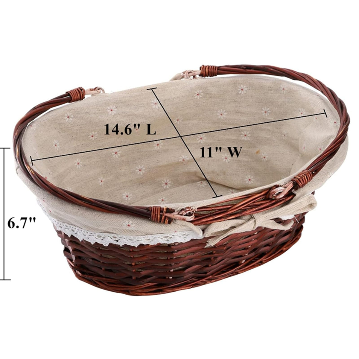 Dicunoy wicker basket with handles down demonstrates easy transport and compact storage.