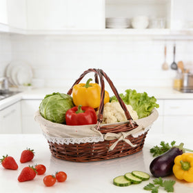 Dicunoy wicker basket in a picnic scene illustrates portable storage for outdoor snacks.