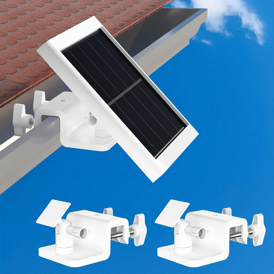 Didalo gutter mount bracket securing universal solar panels for outdoor cameras