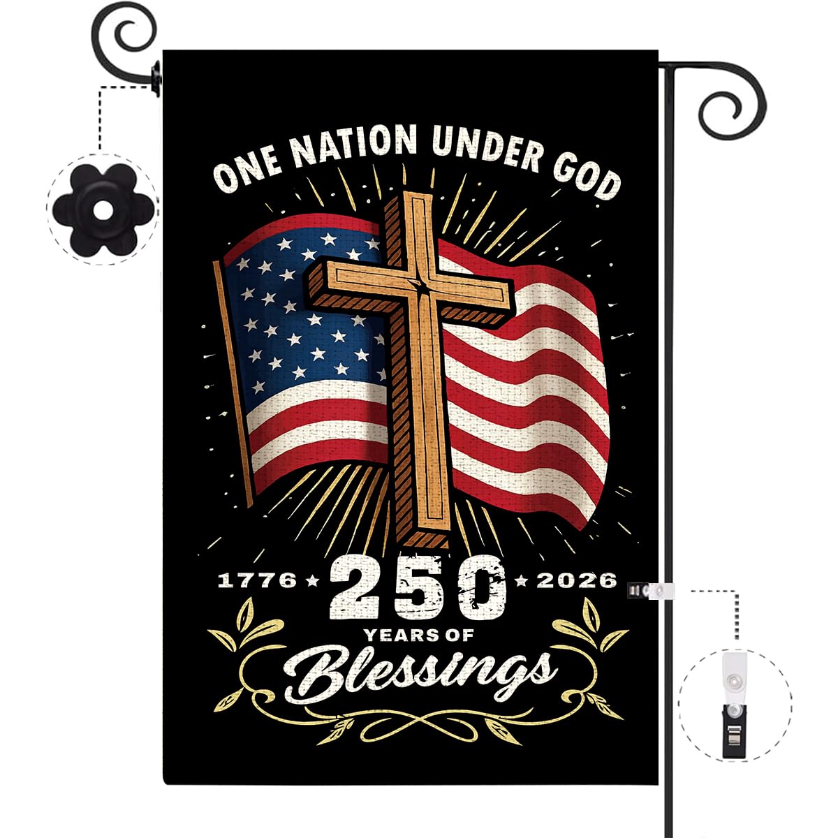 DIENGDAED 250th Anniversary flag in front yard for outdoor visibility.