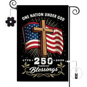 DIENGDAED 250th Anniversary flag in front yard for outdoor visibility.