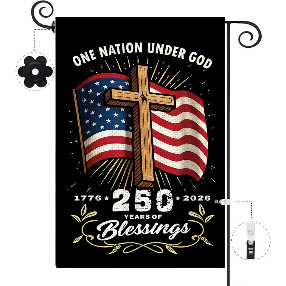 DIENGDAED 250th Anniversary flag in front yard for outdoor visibility.