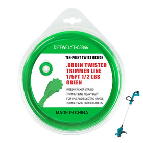 DIFFWELY 0.080-inch twisted trimmer line spool for longer run time