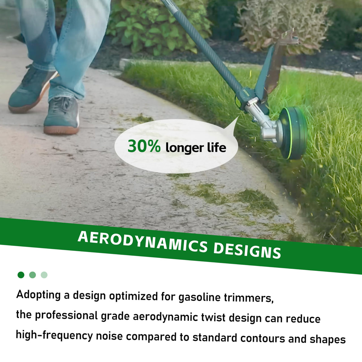 DIFFWELY low-drag performance for quieter yard work