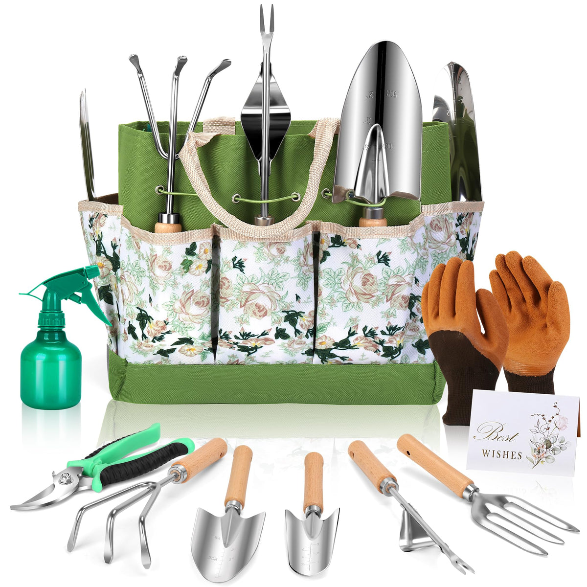 DIGOAKO gardening tools set with floral tote for organized storage.