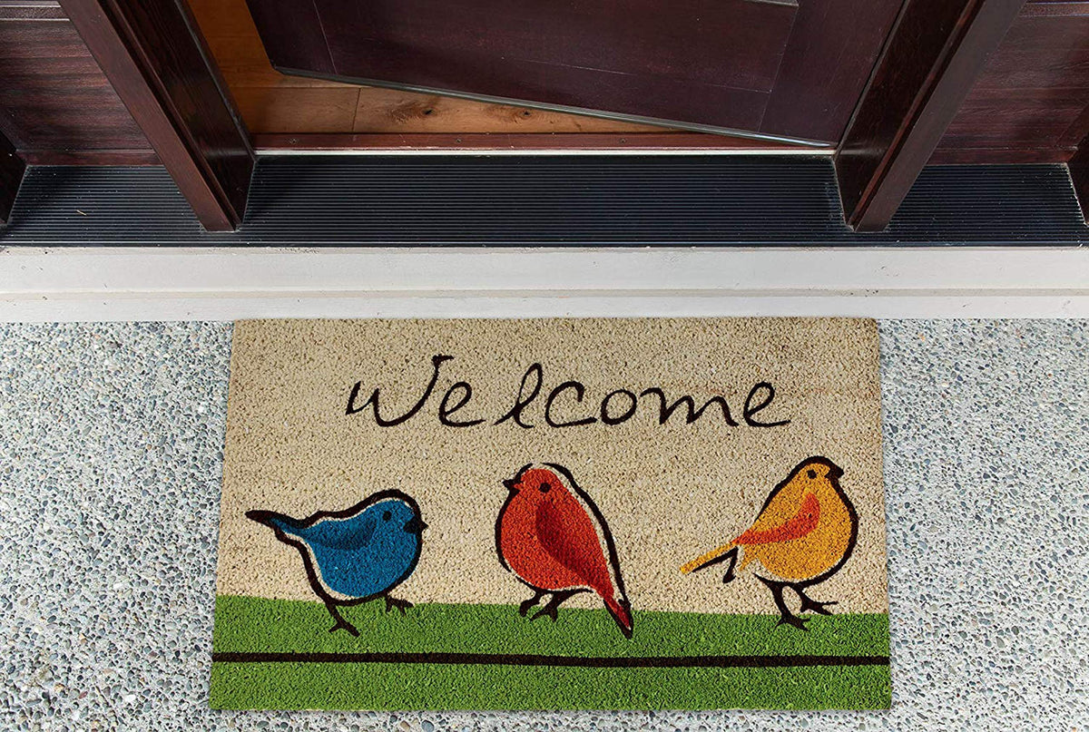 DII coir doormat for outdoor entry; low-profile design aids clearance.