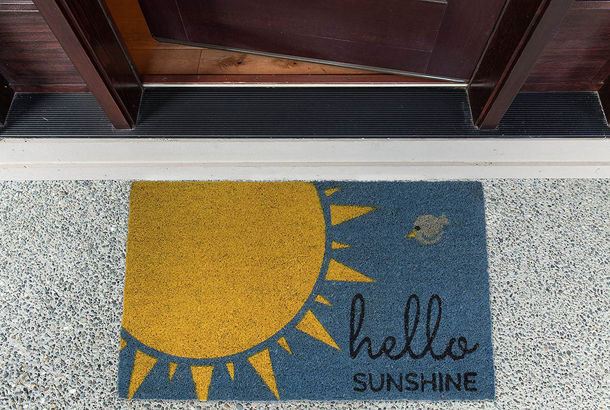 DII coir floor mat blue design stands up to high-traffic entrances