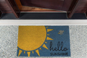 DII coir floor mat blue design stands up to high-traffic entrances