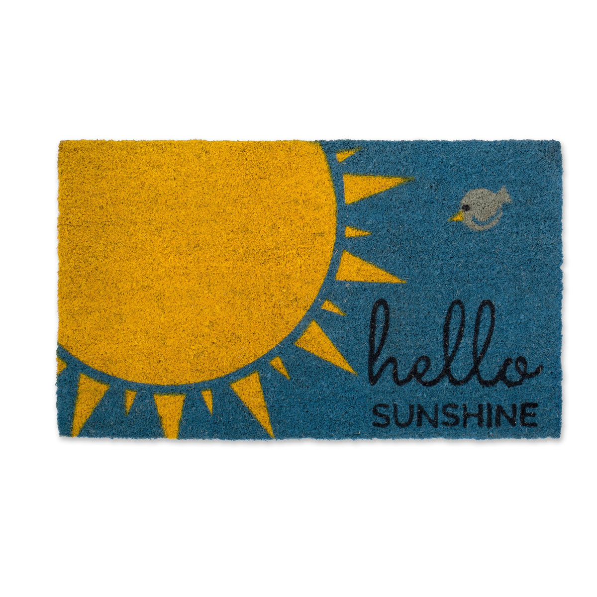 DII natural coir doormat Hello Sunshine blue ready for wiping shoes at the entry