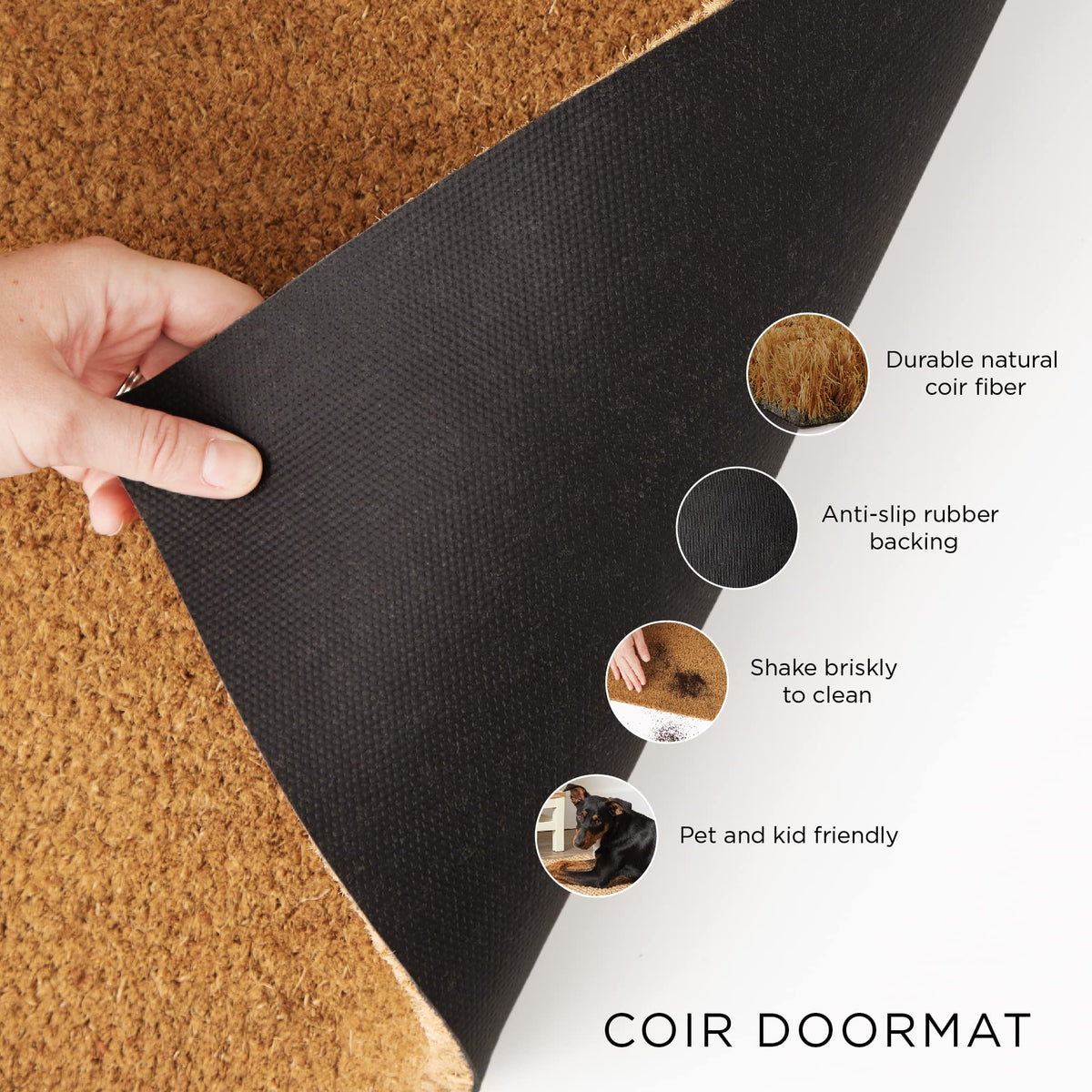DII pet-friendly blue coir doormat withstands outdoor wear