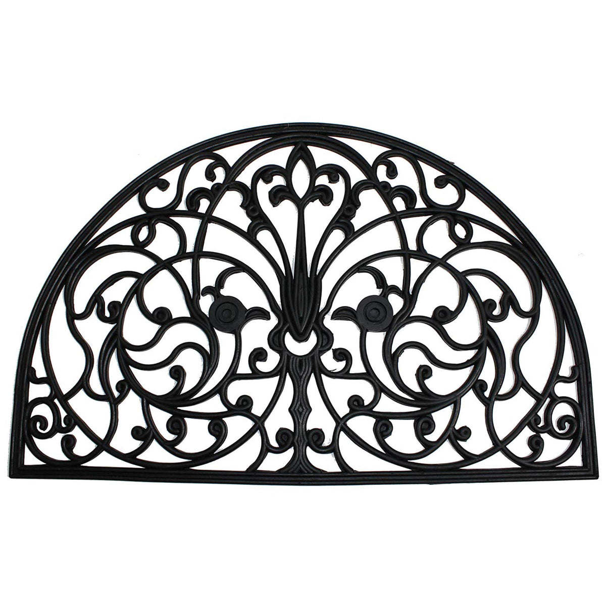 DII rubber all-weather doormat 24x36 with decorative wrought iron half-round design for durability and style.