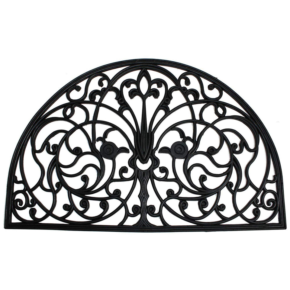 DII rubber all-weather doormat 24x36 with decorative wrought iron half-round design for durability and style.