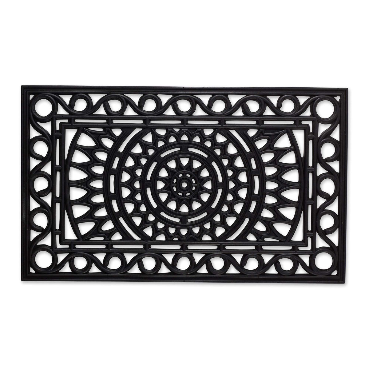 DII Sun Scroll all-weather doormat at the front door with non-slip grip.
