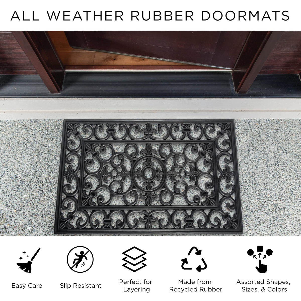DII mat drains water to keep indoor floors dry.
