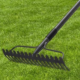DIIG bow rake head assembly with reinforced joints for durable soil loosening.