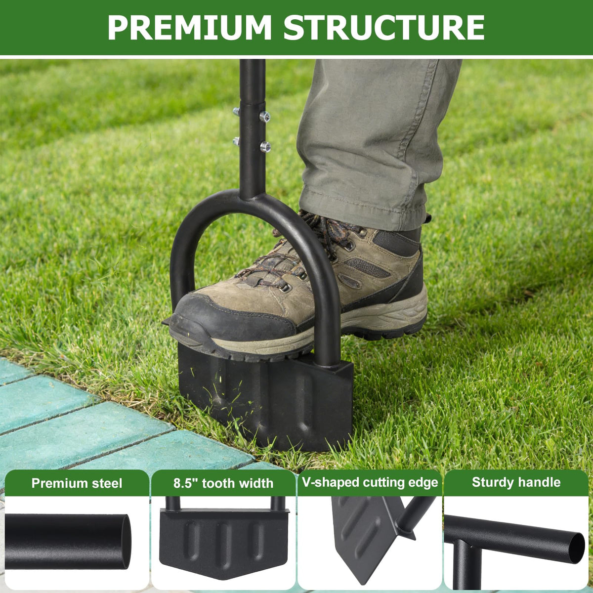 DIIG lawn edger with wide foot plate for stable edging
