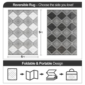 DiiKoo rug showing double-sided geometry pattern for two looks.