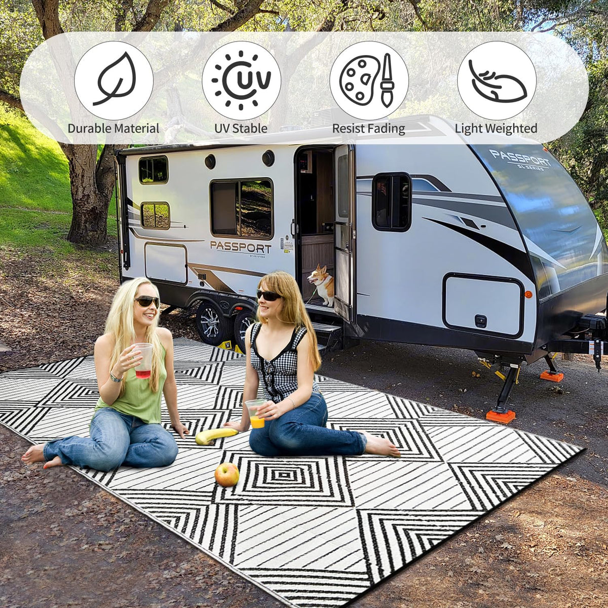 DiiKoo lightweight foldable rug with carry bag for travel and camping.