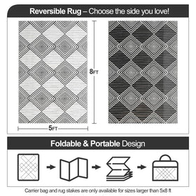 DiiKoo foldable outdoor rug with carry bag for easy travel and camping.