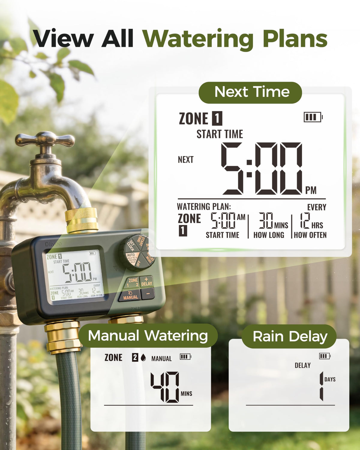 Diivoo 2-zone timer with brass outlets and secure connections