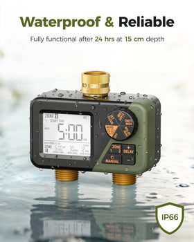Rain Delay feature on Diivoo 2-zone timer helps conserve water