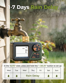 IP66 weatherproof enclosure protects Diivoo 2-zone sprinkler timer outdoors