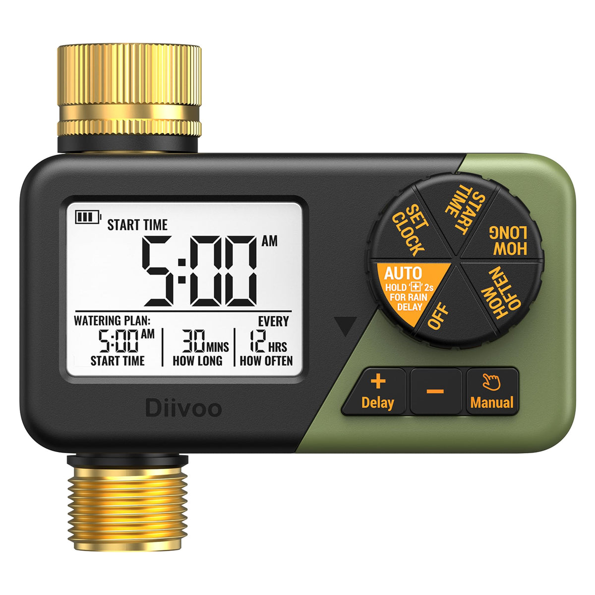 Diivoo brass sprinkler timer front display for quick scheduling