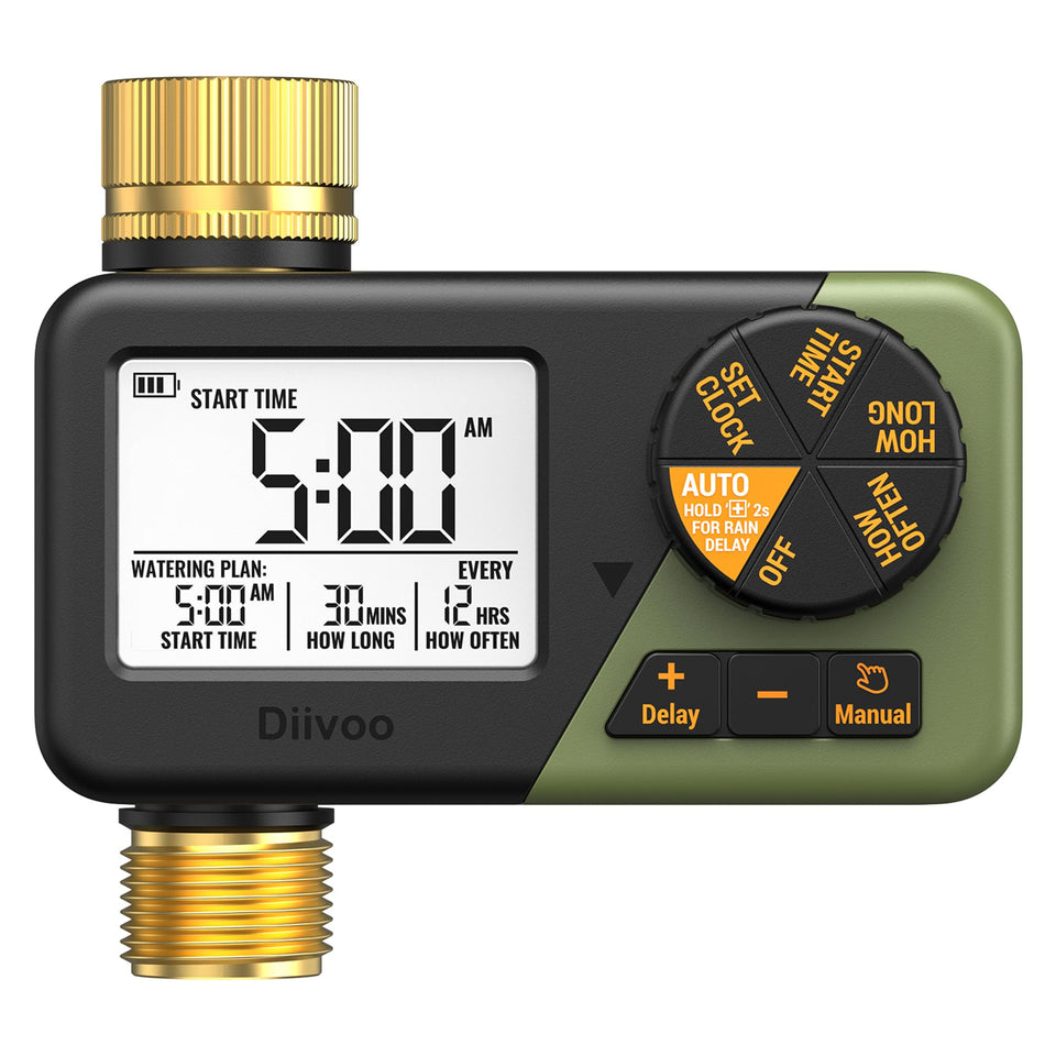 Diivoo brass sprinkler timer front display for quick scheduling