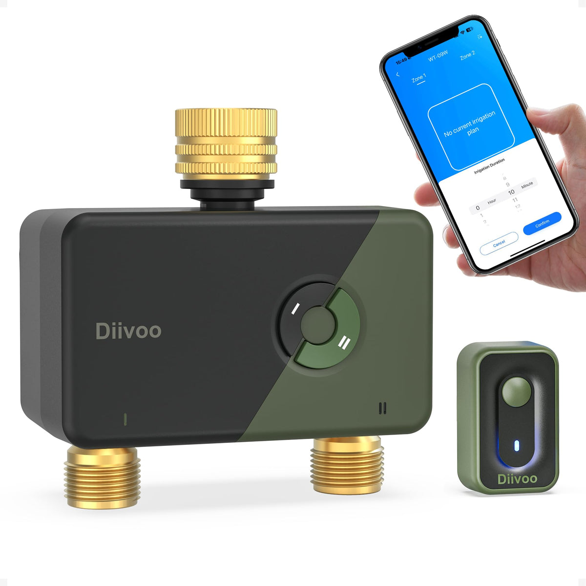 Diivoo brass WiFi sprinkler timer in use for automated watering control
