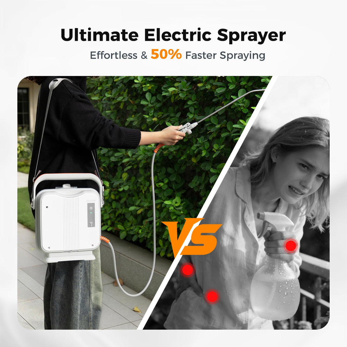 Diivoo sprayer with two nozzles offering mist and direct spray options