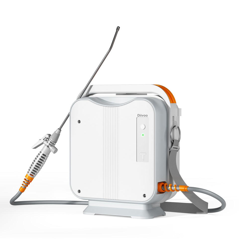 Diivoo 5L battery-powered sprayer in use for lawn care and garden tasks