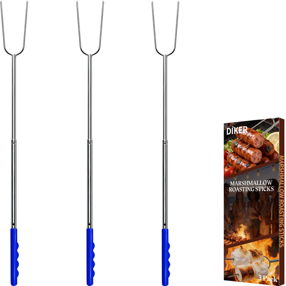 DIKER marshmallow roasting sticks 27.5-inch assembly for easy campfire roasting.