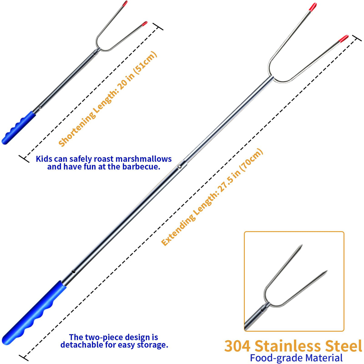 DIKER safety handle on 27.5-inch sticks keeps kids at a comfortable distance.