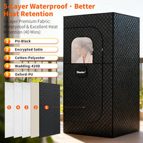 Dikutar Sauna Box exterior in black showing portable home use