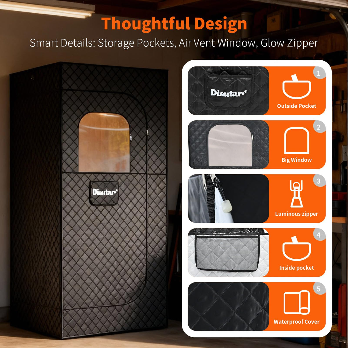 Dikutar Sauna Box steamer top emphasizing 1500W heating power